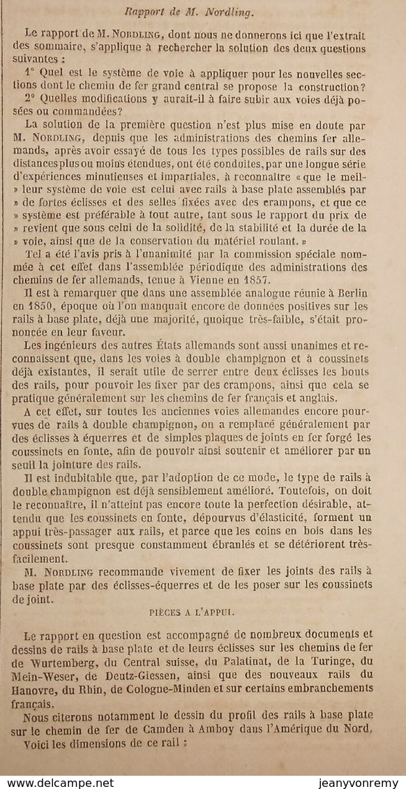 Plan Du Système De Voie De M. Nordling Proposé Pour Le Réseau Central Français 1859 - Public Works