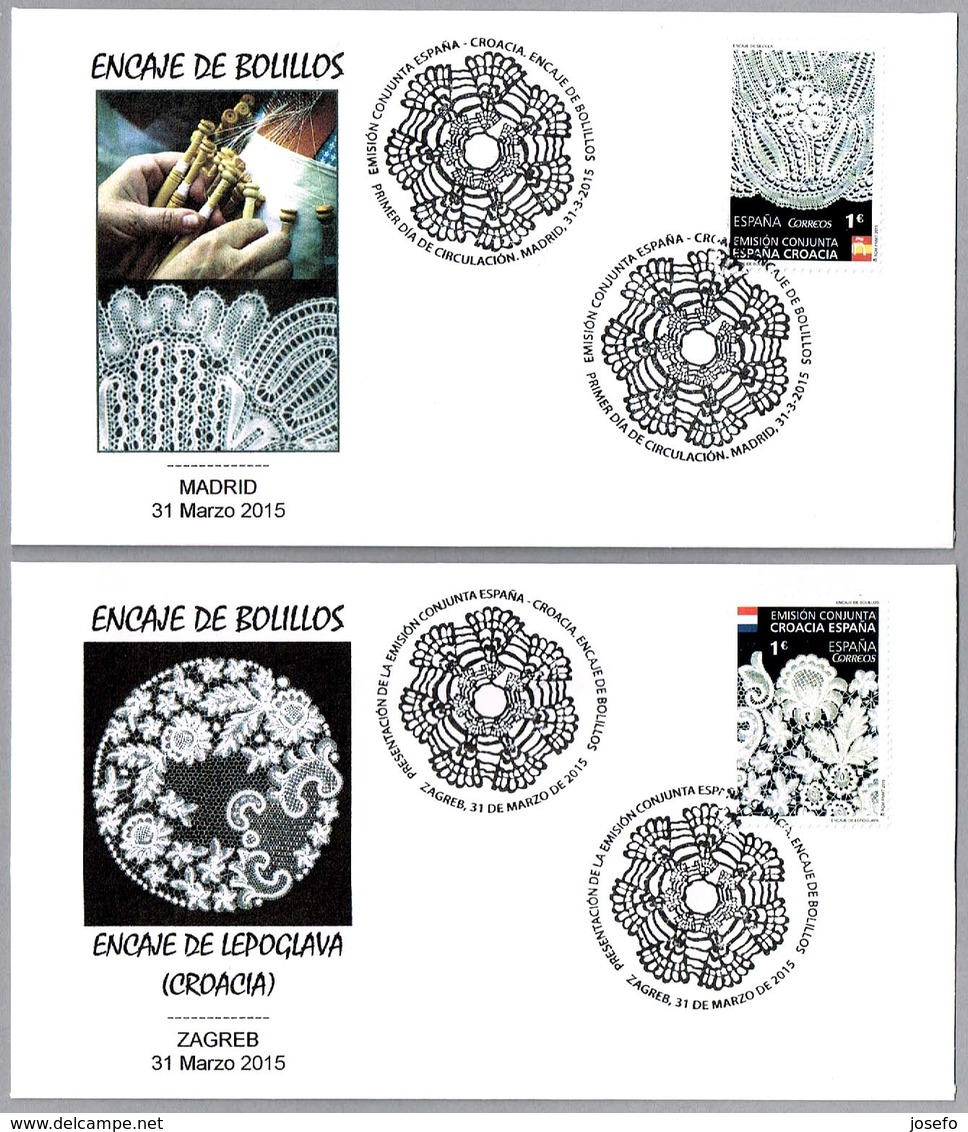 ENCAJE DE BOLILLOS - Encaje De Sevilla Y De Lepoglava (Croacia) - Set 2 Covers. Bobbin Lace. Madrid Y Zagreb 2015 - Textiles