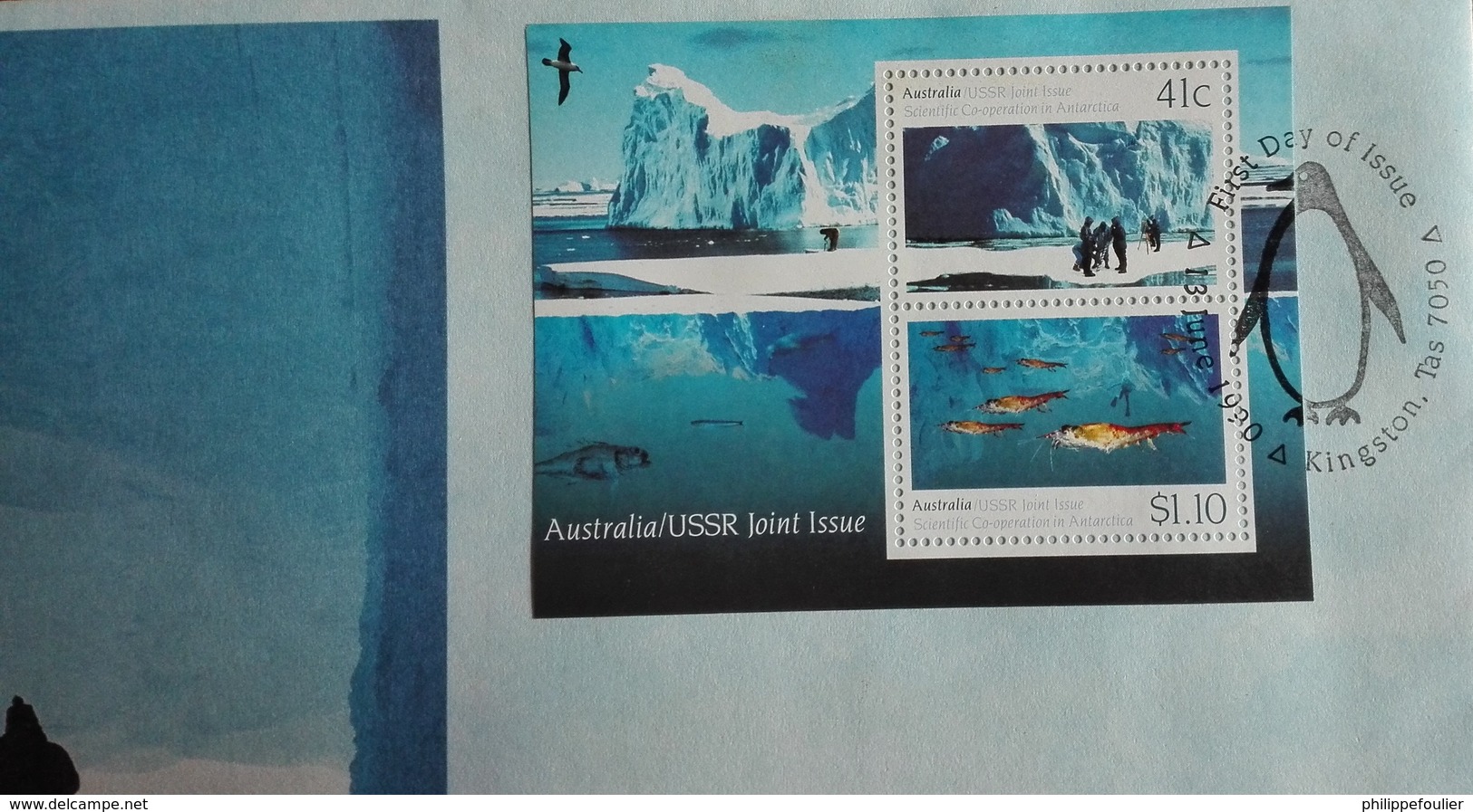 AAT FDC Kingston Tas. 13/06/90 Australia USSR  Joint Scientific Co-operation Issue, Miniature Sheet Letter - Covers & Documents