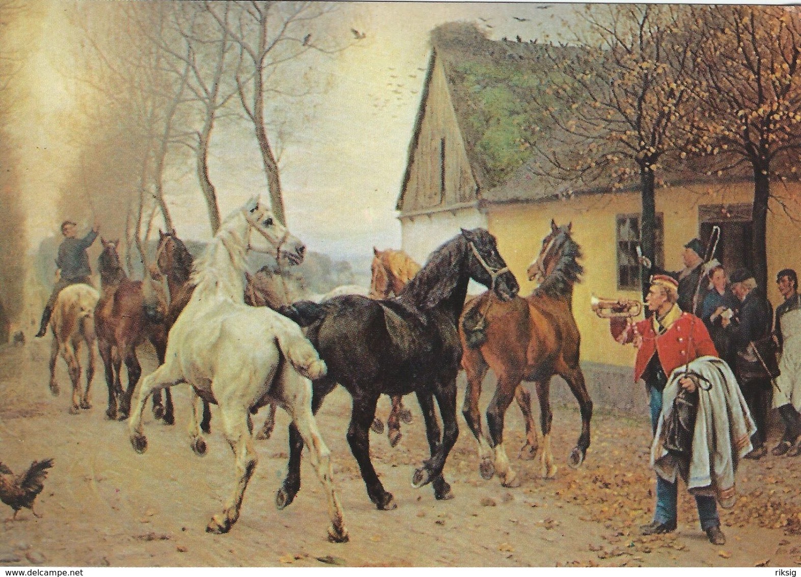 Painting Of Ancient Postman & Horses Outside An Old Inn. See Postmark. # 04976 - Post