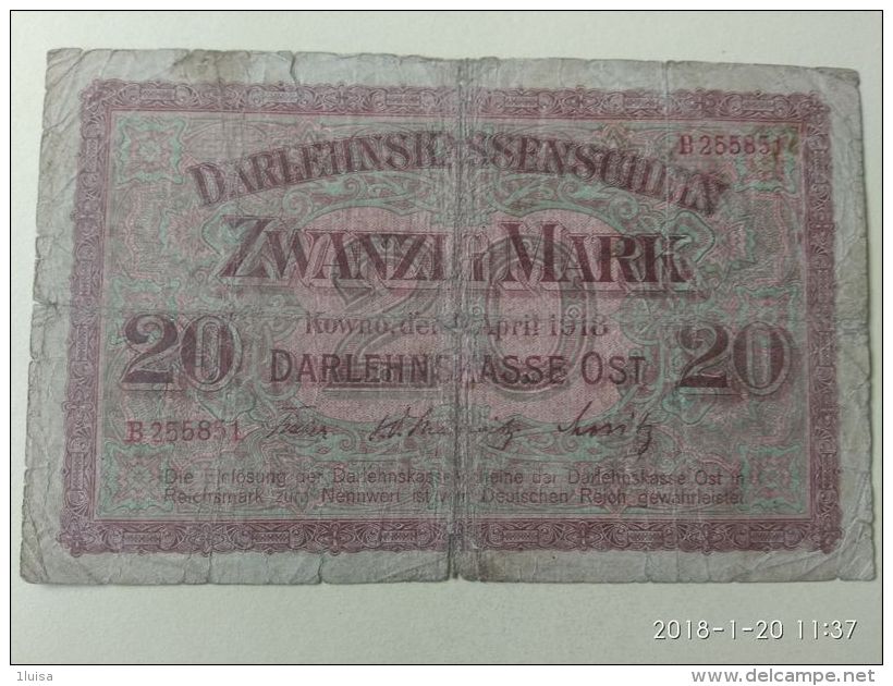 20 Mark 1918 Occupazione Tedesca - Lituanie