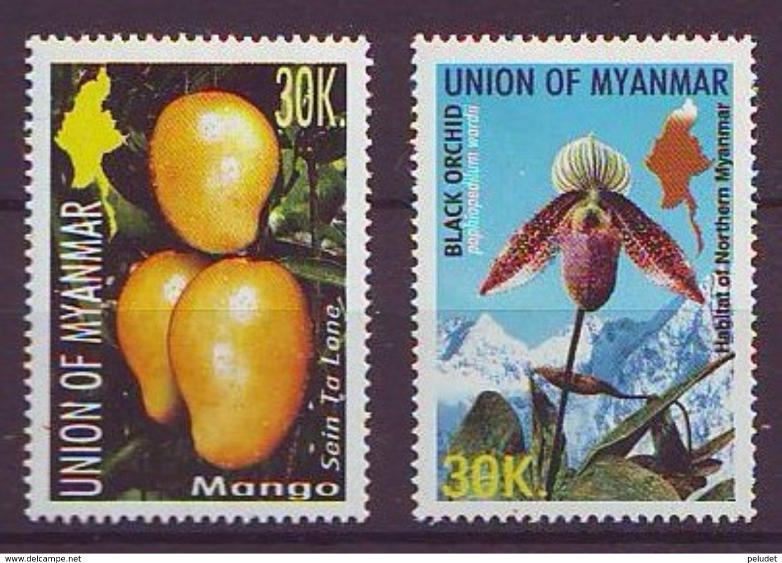 Myanmar - 2004, Flora - Mango - Black Orquid 2v Mi 362-363 - Myanmar (Burma 1948-...)