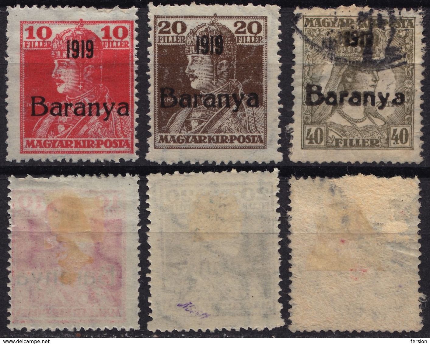 1919 Serbian SERBIA SHS Yugoslavia Occupation Hungary Baranya Local - King Charles Queen Zita Overprint / MH+MH+used - Baranya