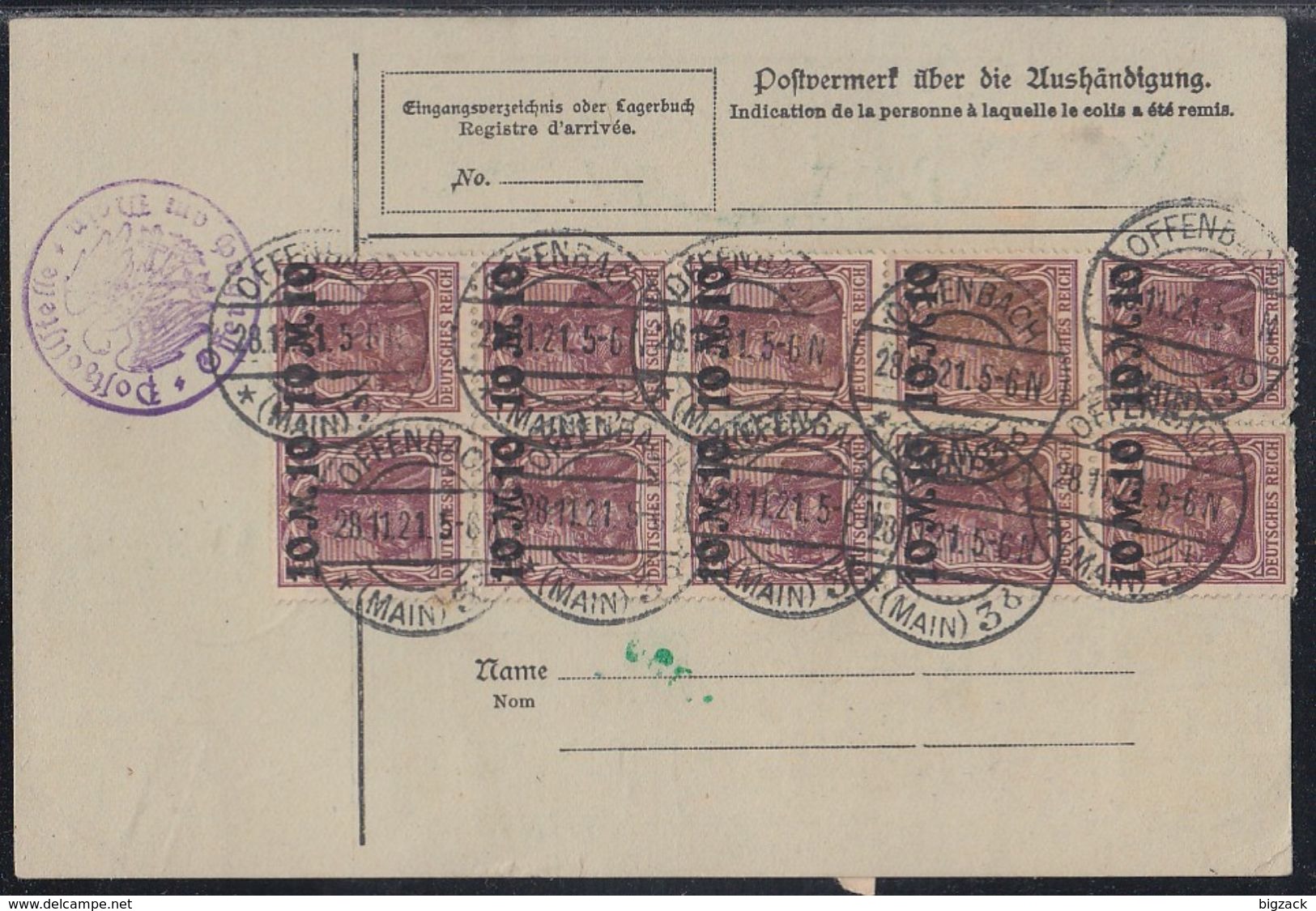 DR Paketkarte Mif Minr.149,10x 157 Offenbach 28.11.21 - Briefe U. Dokumente