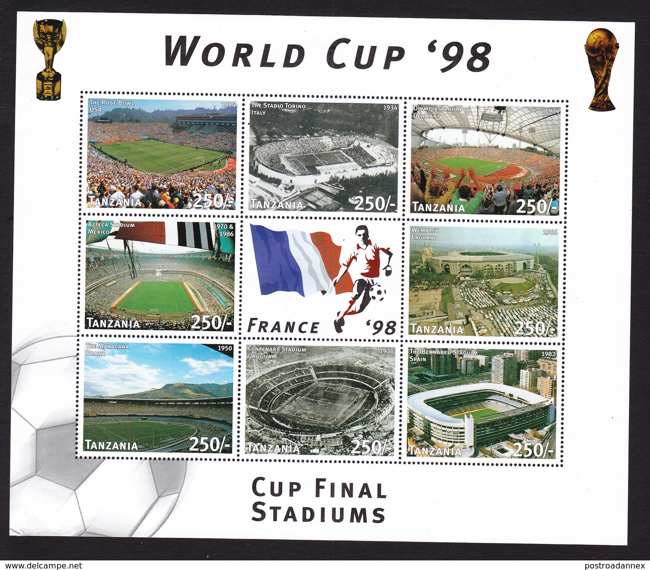 Tanzania, Scott #1624-1625, Mint Never Hinged, World Cup Soccer, Issued 1997 - Tansania (1964-...)