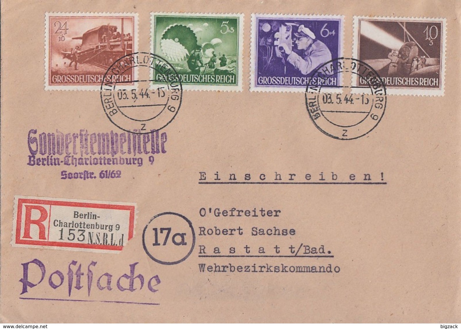 DR R-Brief Mif Minr.875,876,878,883 Berlin-Charlottenburg - Briefe U. Dokumente