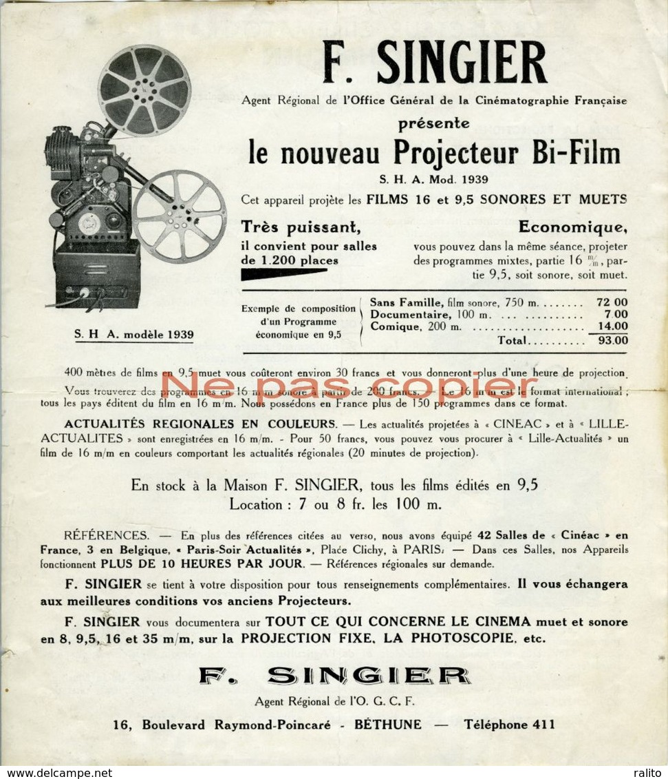Projecteur Film OEHMICHEN  / F. SINGIER 1939 Publicité - 1900 – 1949