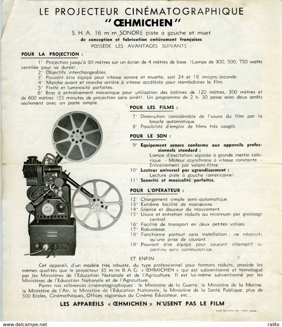 Projecteur Film OEHMICHEN  / F. SINGIER 1939 Publicité - 1900 – 1949