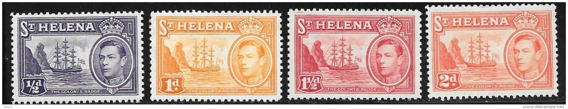 St. Helena, Scott #118,119A,120-1 Mint Hinged Badge Of The Colony, Ship, 1938-40 - Saint Helena Island