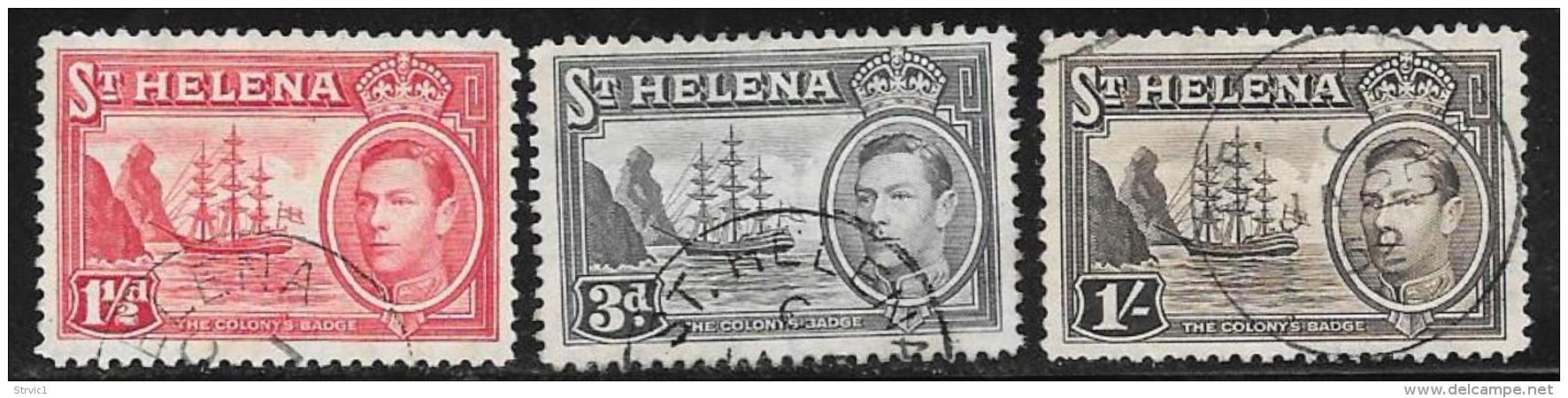 St. Helena, Scott #120,122A,124 Used Badge Of The Colony, Ship, 1938-40 - Saint Helena Island