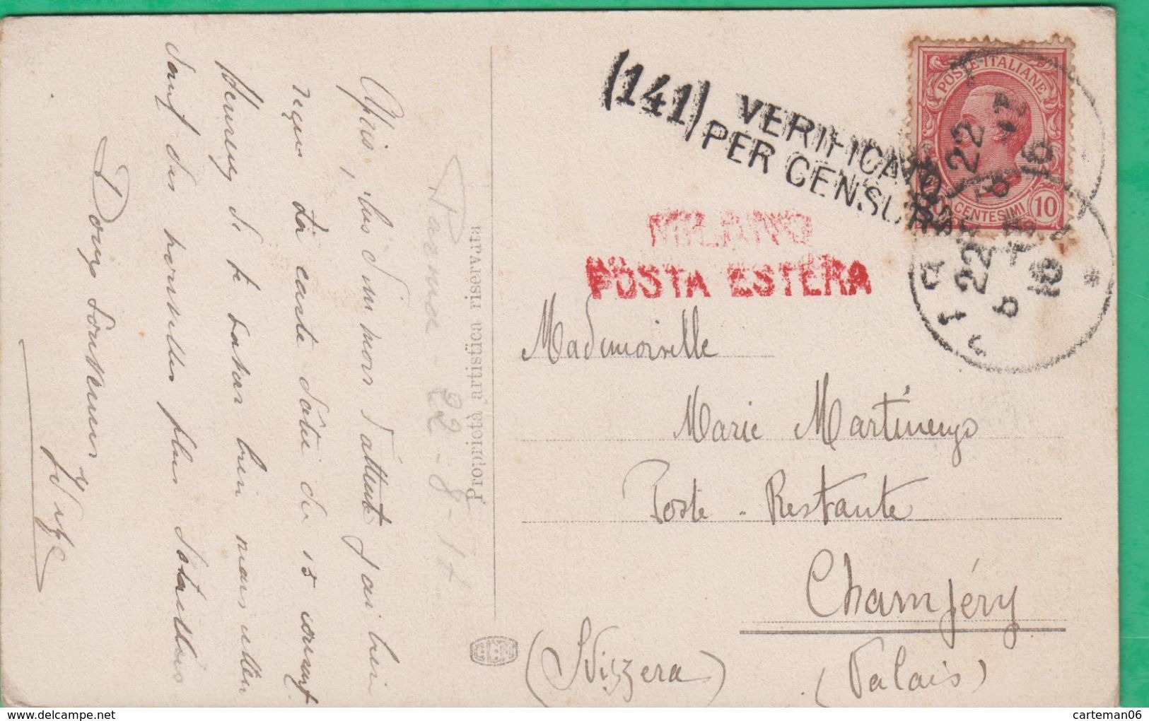 Marcophilie - Cachet Sur Carte - Milano Posta Estera - (141) Verificato Per Censura - Storia Postale