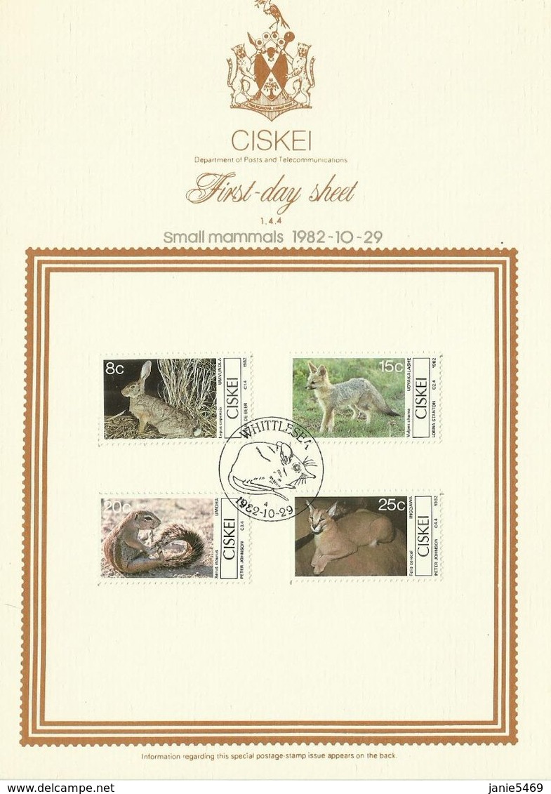 Ciskei 1982 Animals First Day Sheet - Ciskei