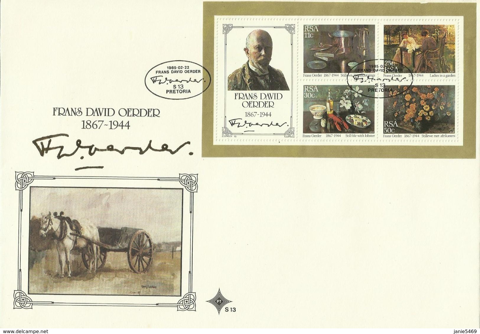 South Africa RSA 1985 David Oerder Miniature Sheet FDC - FDC