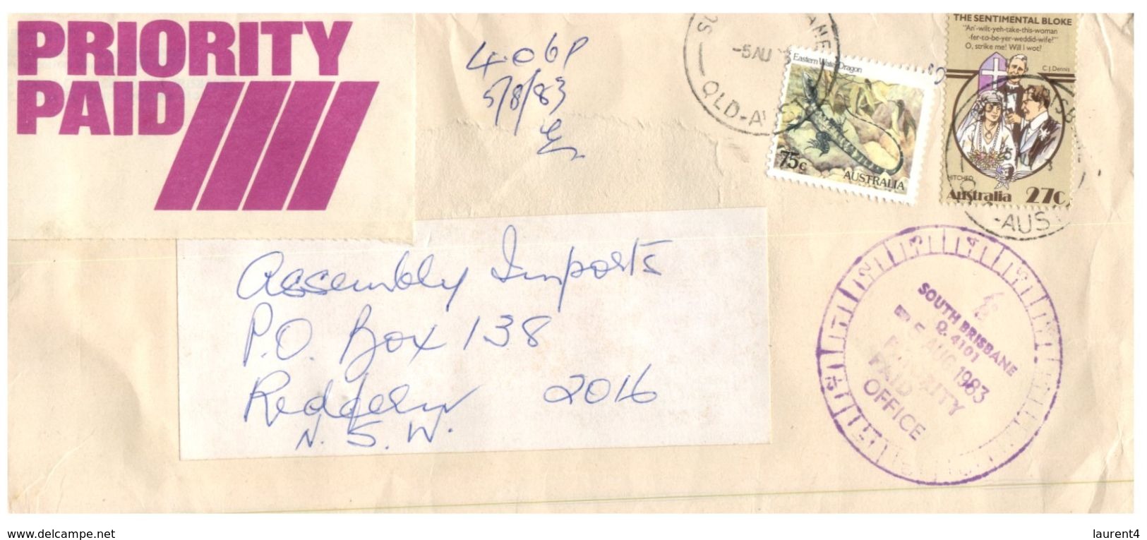 (450) Australia - Priority Paid Label On 1983 Cover Posted From South Brisbane To Sydney - Altri & Non Classificati