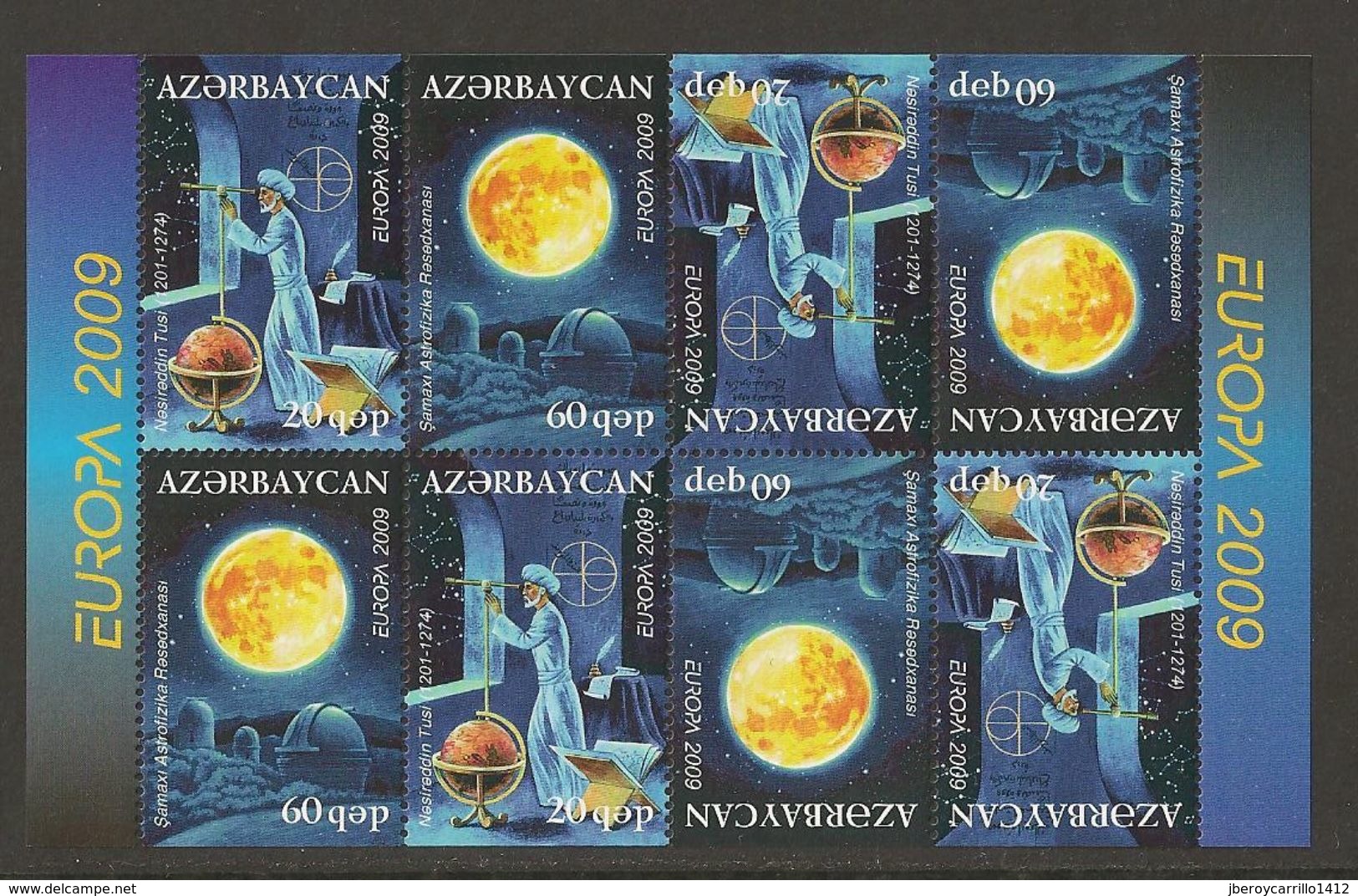 AZERBAIDJAN - EUROPA 2009 - TEMA "ASTRONOMIA" -  HOJA BLOQUE De 4 SERIES De 2 V. -PROCEDENTE De CARNET - 2009