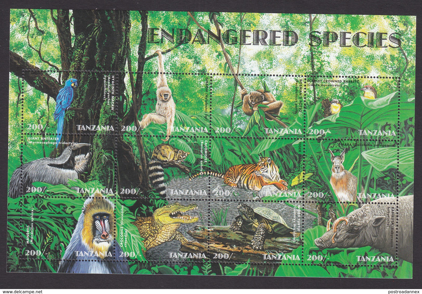 Tanzania, Scott #1691, Mint Never Hinged, Endangered Animals, Issued 1998 - Tanzania (1964-...)