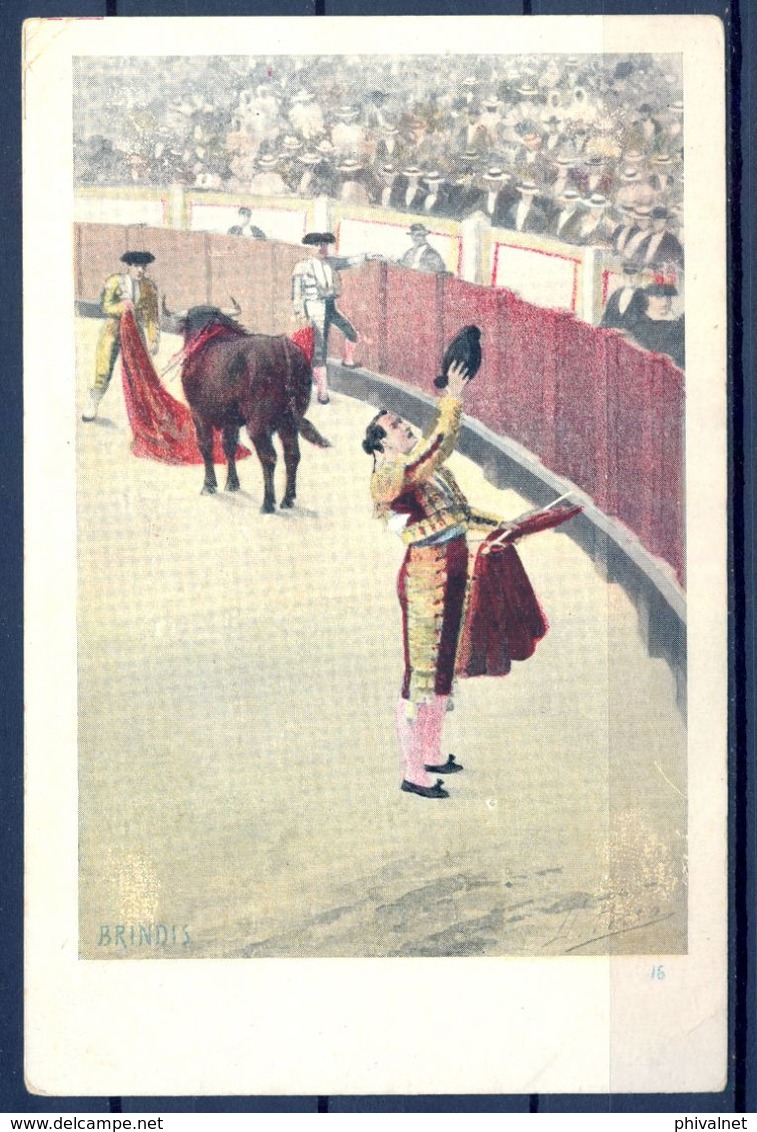 TARJETA POSTAL ARTÍSTICA ESPAÑOLA , TARJETA POSTAL NO CIRCULADA , TOROS , TOREO , BRINDIS - Corrida