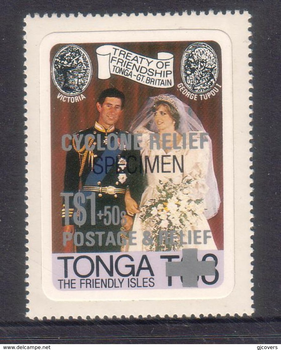Tonga 1982 Specimen Cyclone Relief On 1981 $3 Royal Wedding Stamp - Tonga (1970-...)