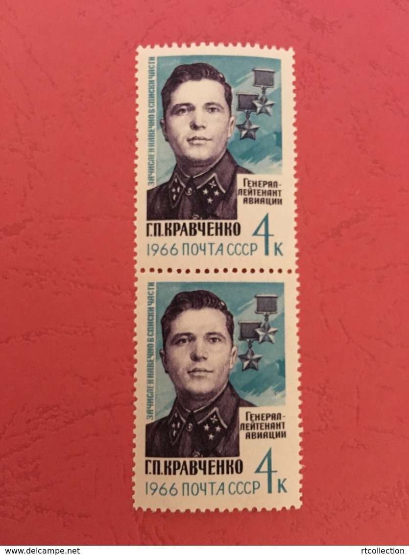 USSR Russia 1966 Pair World War WWII Hero Kravshenko History WW2 Militaria Award Medal Famous People Stamps MNH Sc 3168 - 2. Weltkrieg