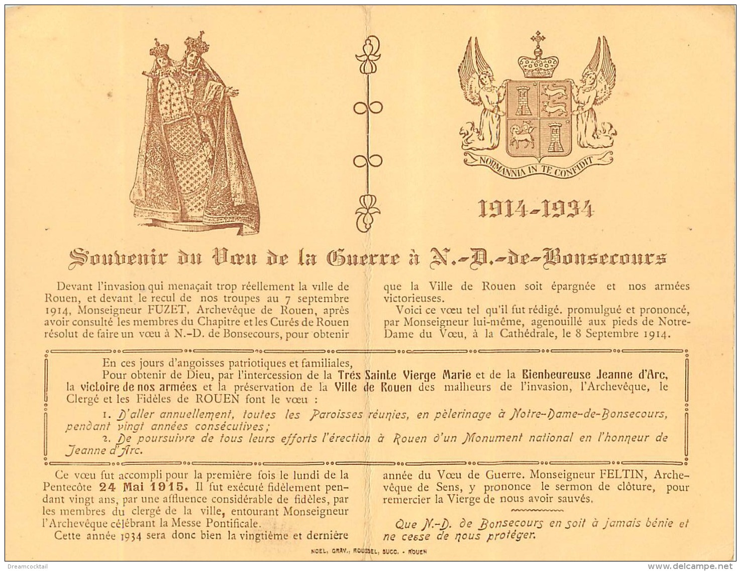 76 ROUEN. Guerre N-D De Bonsecours. Carte Double Repliable - Rouen