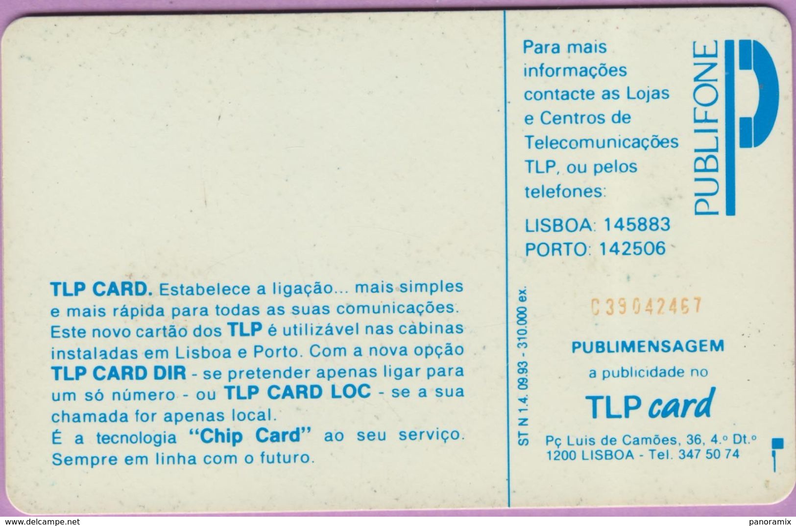 Télécarte Portugal °° 50 - Lisboa E Porto - Sc7 - 09-93 - RV 2467   ***   LUXE  De Luxo - Portugal