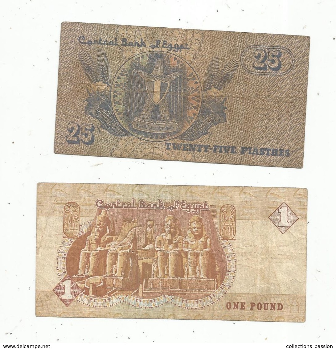 Billet , EGYPTE , Central Bank Of EGYPT , 1 Pound , 25 Piastres , 2 Scans , LOT DE 2 BILLETS - Egypte