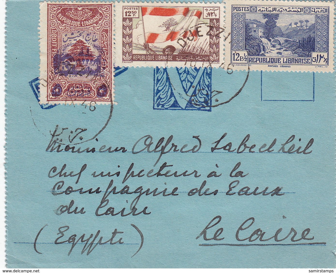 Lebanon-Liban Small Com.cover " Djezzine: Scarce Cclear Cancel. 1946 To Cairo,fine Condit- SKRILL PAY. ONLY - Lebanon