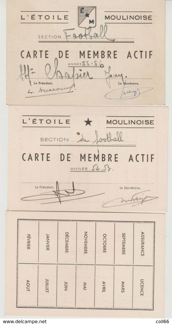 RARE Foot L'Etoile Moulinoise 1952-1957 Grosse Archive Avec Photos équipes Joueurs Et Cartes Membres 03 Moulins Yzeure - Sports