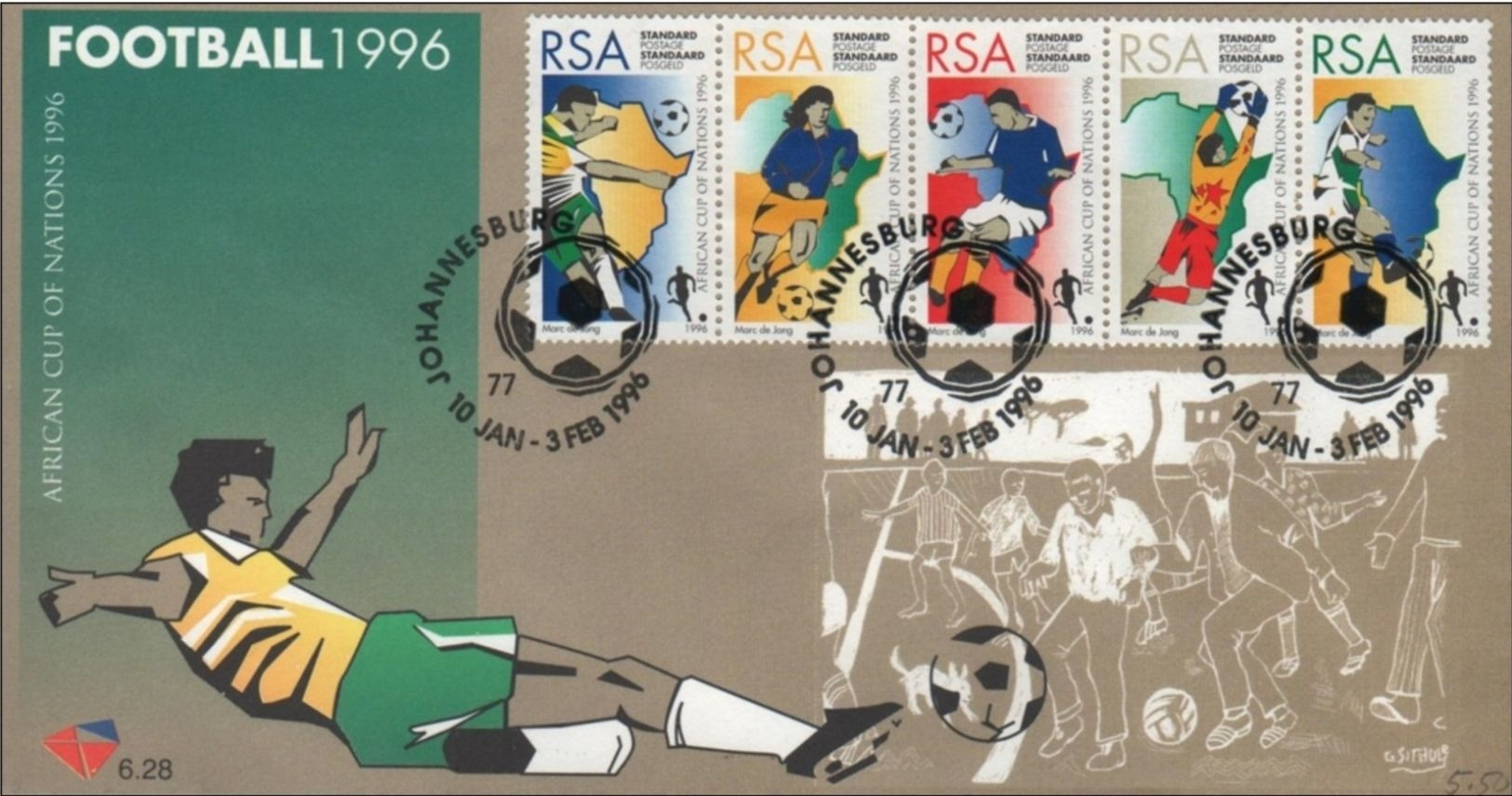 SOUTH AFRICA - FDC FOOTBALL 1996 Mi #985-989 - FDC