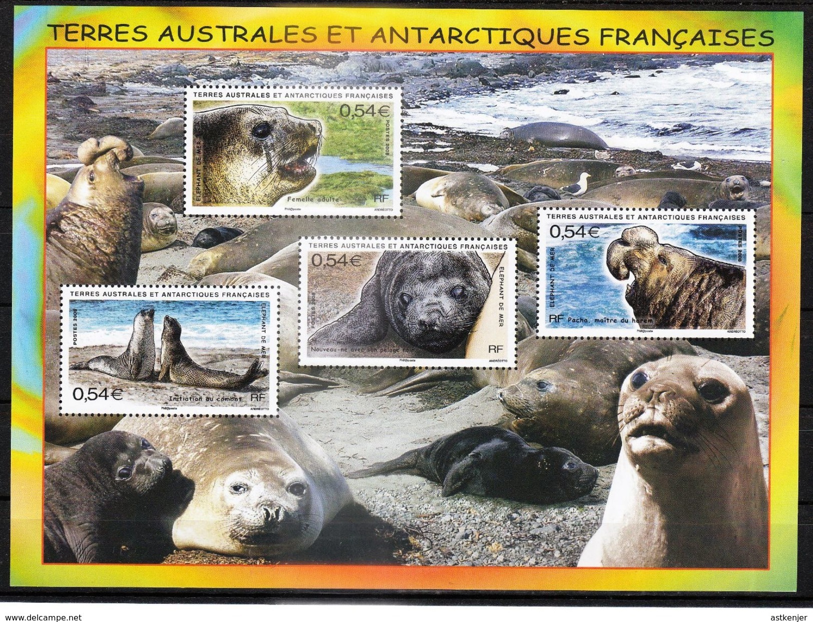 TAAF - BLOC N° 19 De 2008 - Timbres 508 à 514 - Eléphants De Mer - Unused Stamps