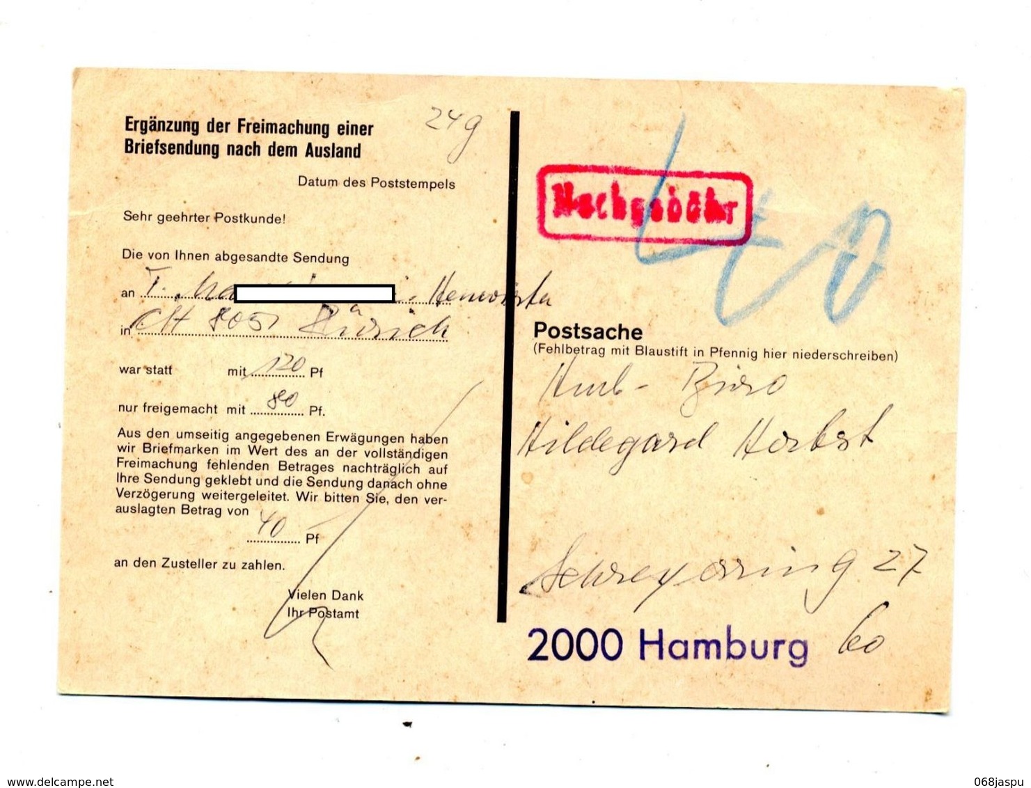 Carte    Taxee Nachgebühr - Maschinenstempel (EMA)