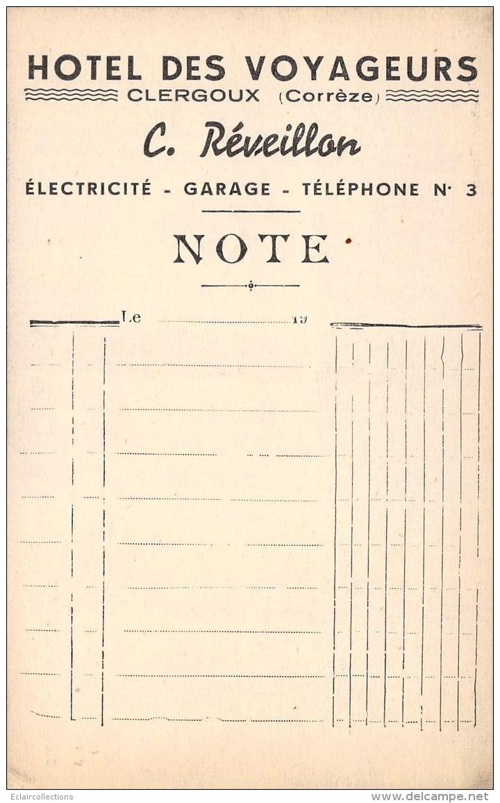 Clergoux      19           Hôtel Des Voyageurs.   M.Réveillon                   (voir Scan) - Sonstige & Ohne Zuordnung