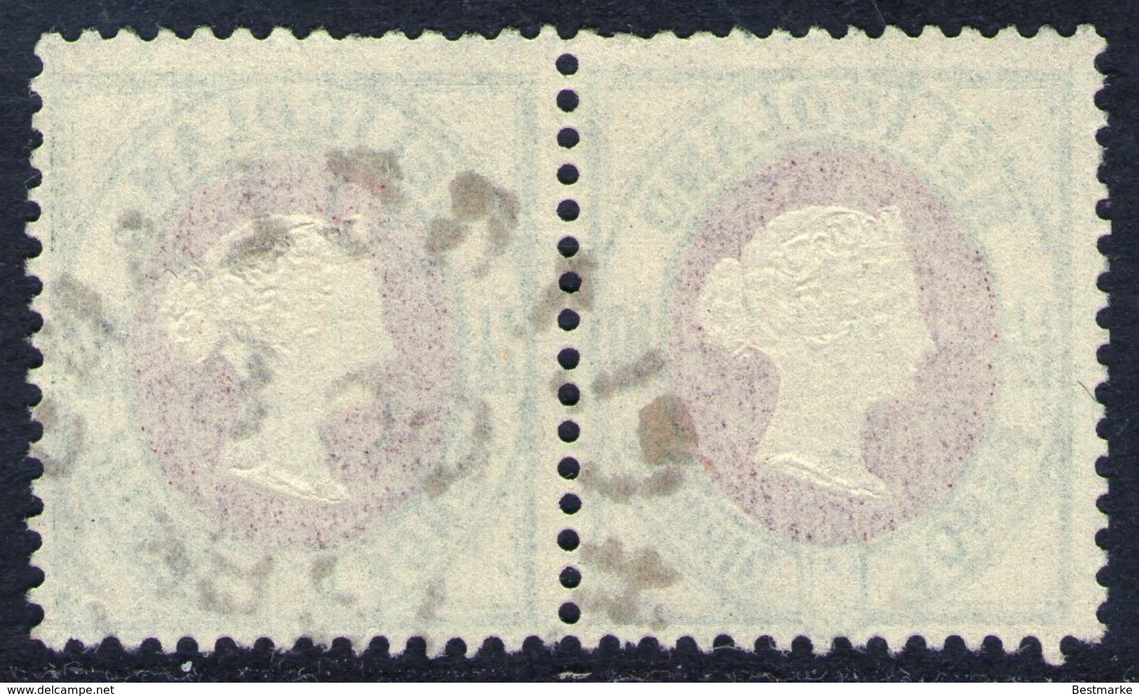 Heligoland OC 8 1886 Auf 1 1/2 Pence Mittelgrün/mittellilakarmin - Helgoland Nr. 14 B Im Paar - Kabinett - Helgoland