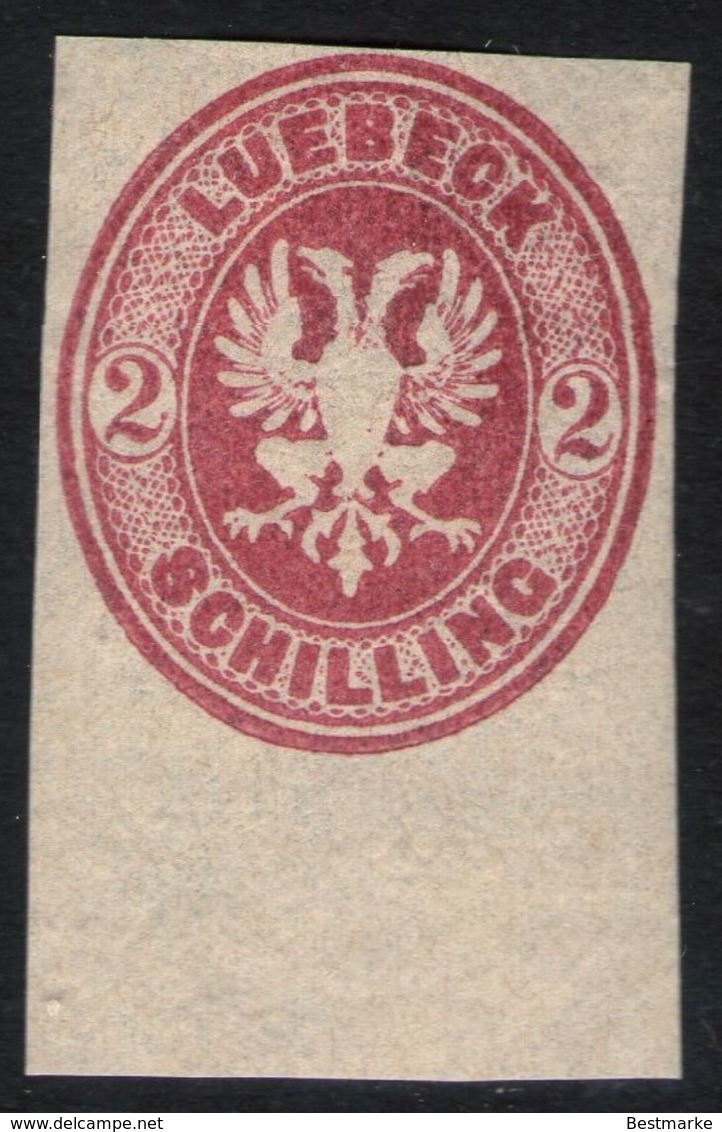Lübeck Neudruck 1872 - 2 Shilling Karmin UR - Geprüft BPP - Kabinett - Lübeck