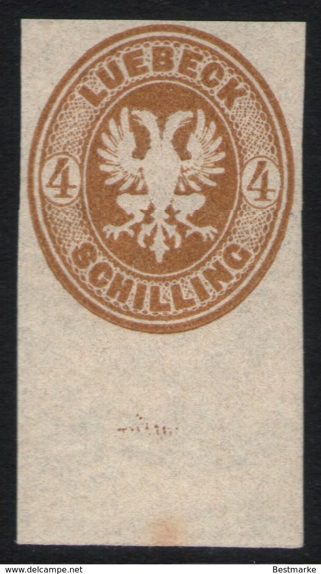 Lübeck Neudruck 1872 - 4 Shilling Olivbraun UR - Geprüft BPP - Kabinett - Lubeck