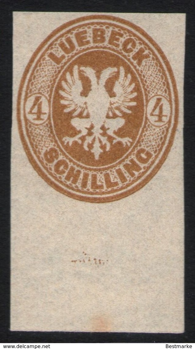 Lübeck Neudruck 1872 - 4 Shilling Olivbraun UR - Geprüft BPP - Kabinett - Luebeck