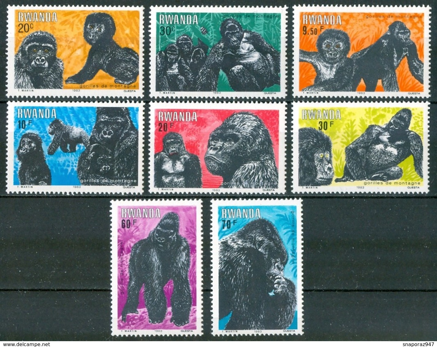 1983 Rwanda Gorilla Scimmie Monkey Singes MNH** Fiog44 - Gorilas