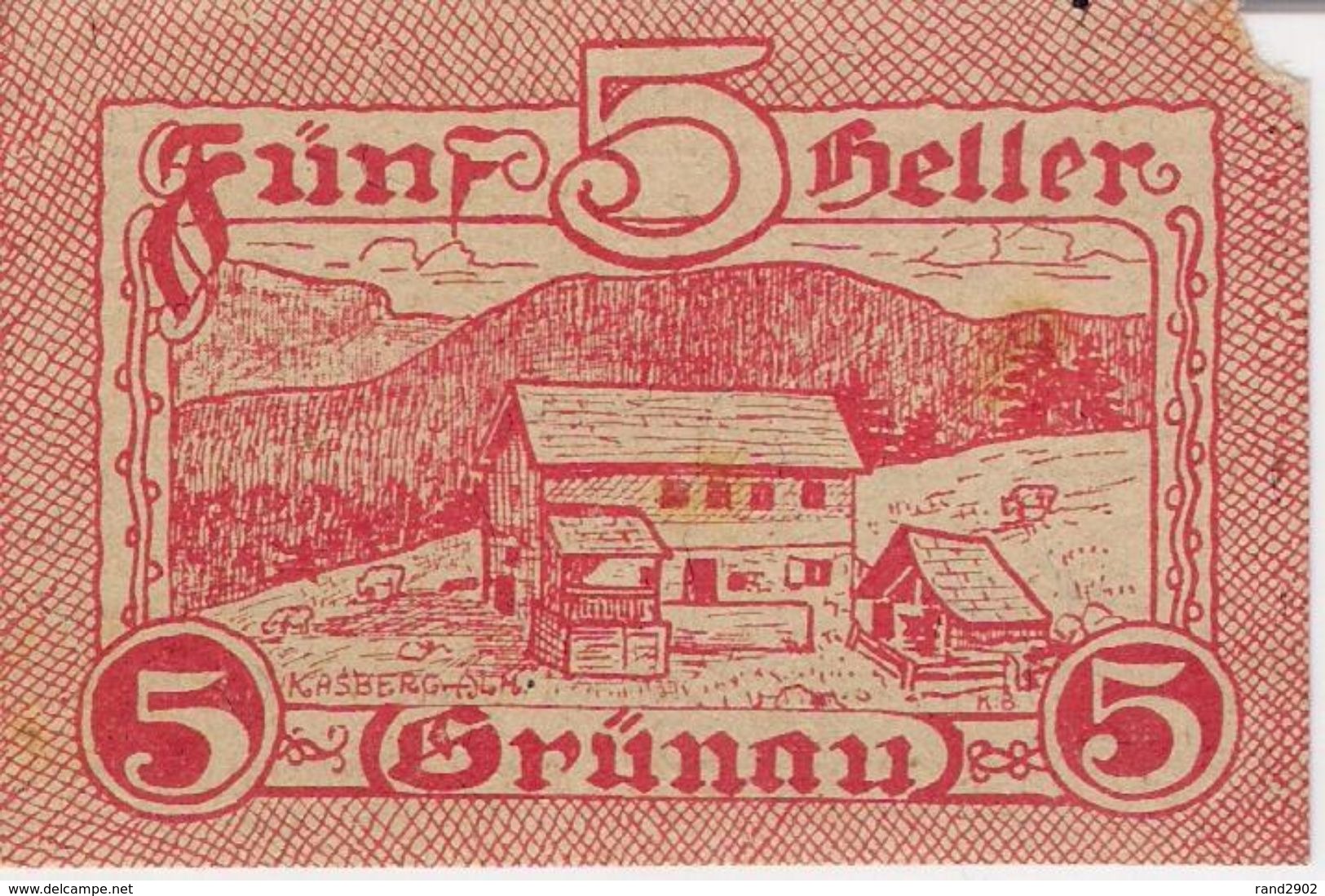 Österreich Austria Notgeld 5 Heller FS300a Error "am" Instead Of "bis" GRUNAU /204M/ - Autriche