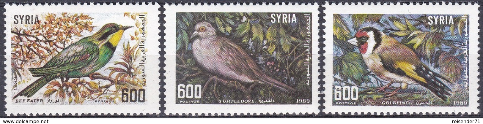 Syrien Syria 1989 Tiere Fauna Animals Vögel Birds Stieglitz Bienenfresser Turteltauben Tauben Doves, Mi. 1745-7 ** - Syrien
