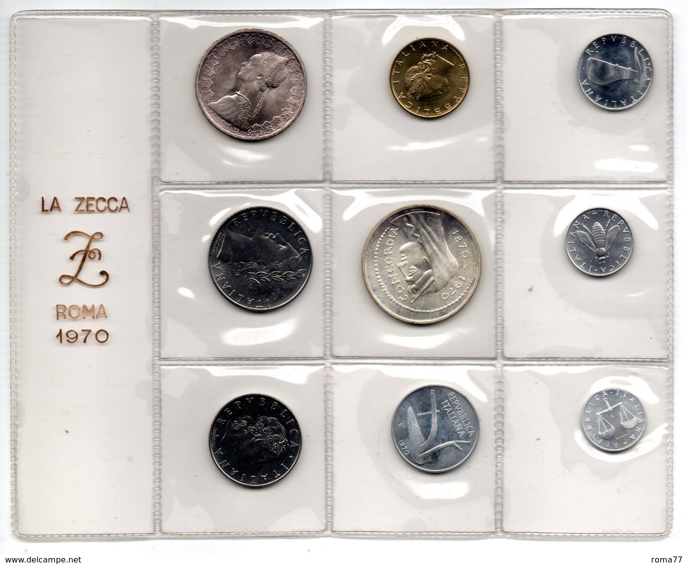 ZZ - ITALIA REPUBBLICA ANNO 1970 - 1000 LIRE CONCORDIA - 500 ARGENTO CARAVELLE Nove Monete - Set Fior Di Conio