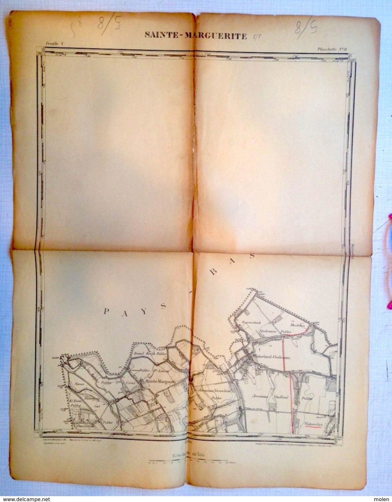 OUDE STAFKAART 5/8 Situatie 1862 SINT-MARGRIETE Sint-Laureins WATERVLIET WATERLAND-OUDEMAN Heemkunde Geschiedenis S339 - Sint-Laureins