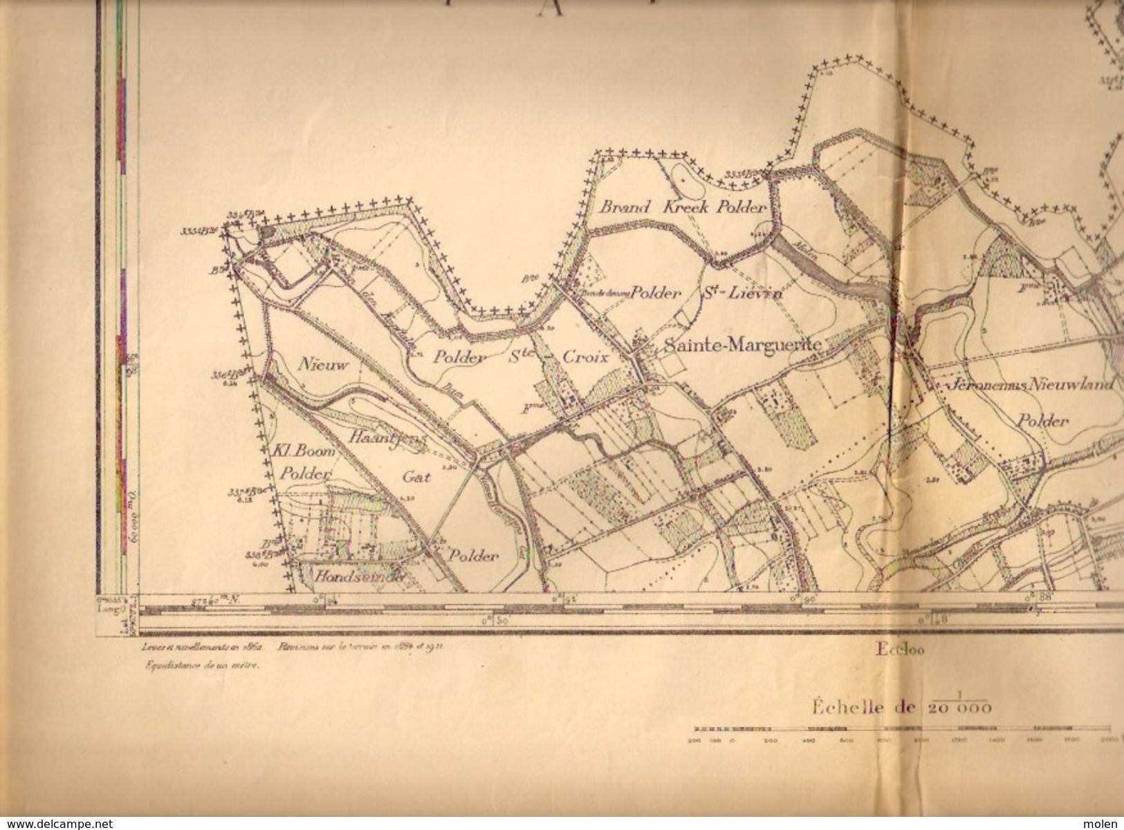 OUDE STAFKAART 5/8 Situatie 1862 SINT-MARGRIETE Sint-Laureins WATERVLIET WATERLAND-OUDEMAN Heemkunde Geschiedenis S339 - Sint-Laureins