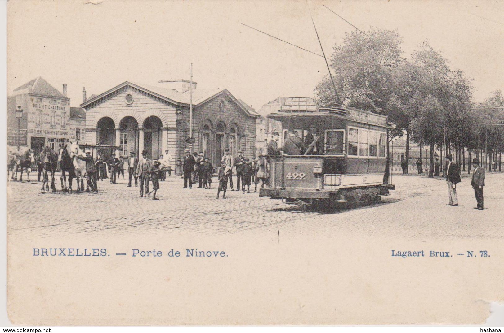 Cpa Bruxelles . Vue Animée De La Porte De Ninove. Tram N°422 ( Lagaert. Brux N°78) Dos Simple - Transport Urbain En Surface