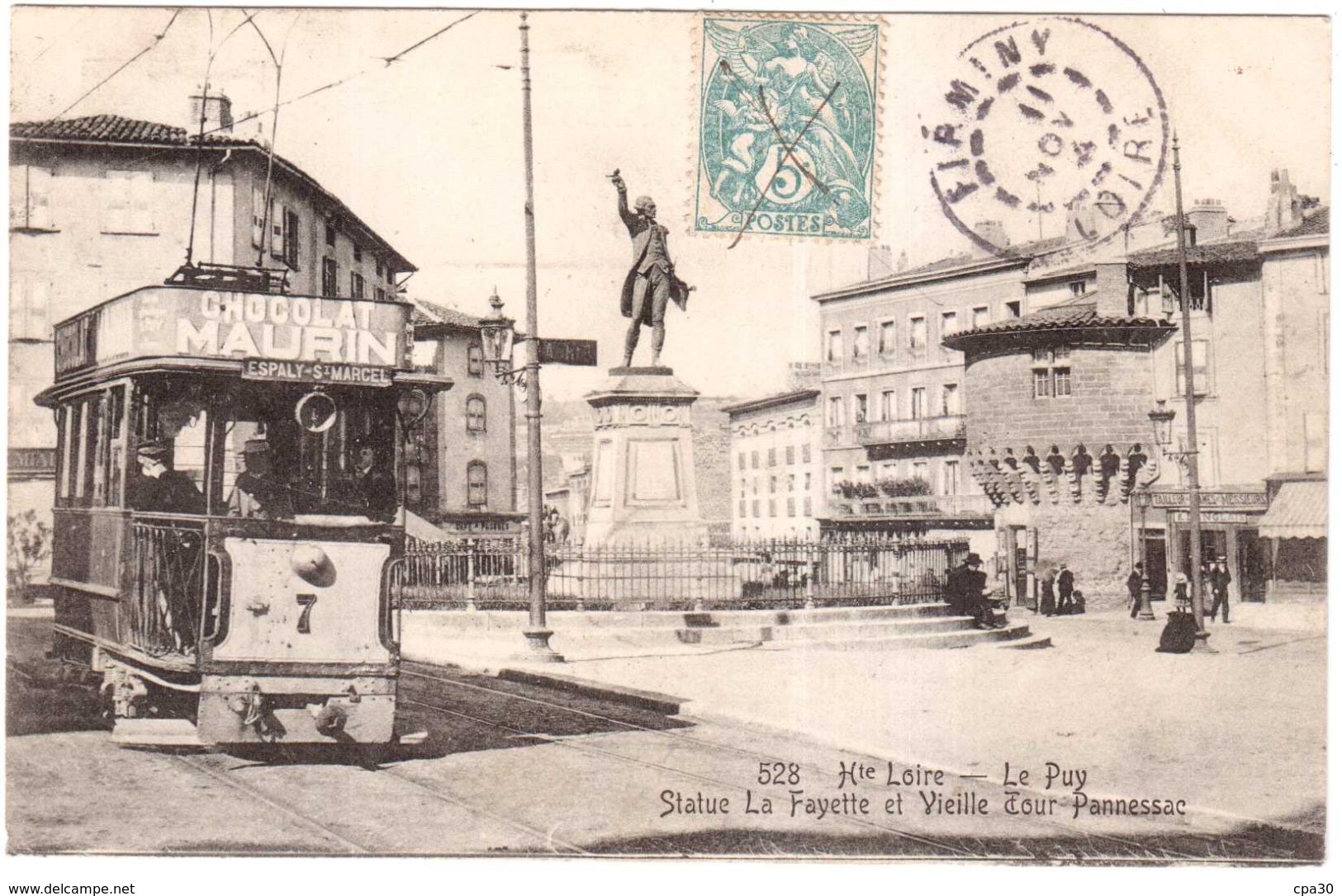 CPA HAUTE LOIRE.LE PUY.STATUE LA FAYETTE.BEAU PLAN DE TRAMWAY - Le Puy En Velay