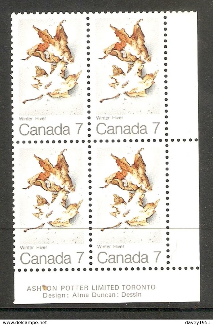 006306 Canada 1971 Maple Leaves 7c Plate Block LR MNH - Plate Number & Inscriptions