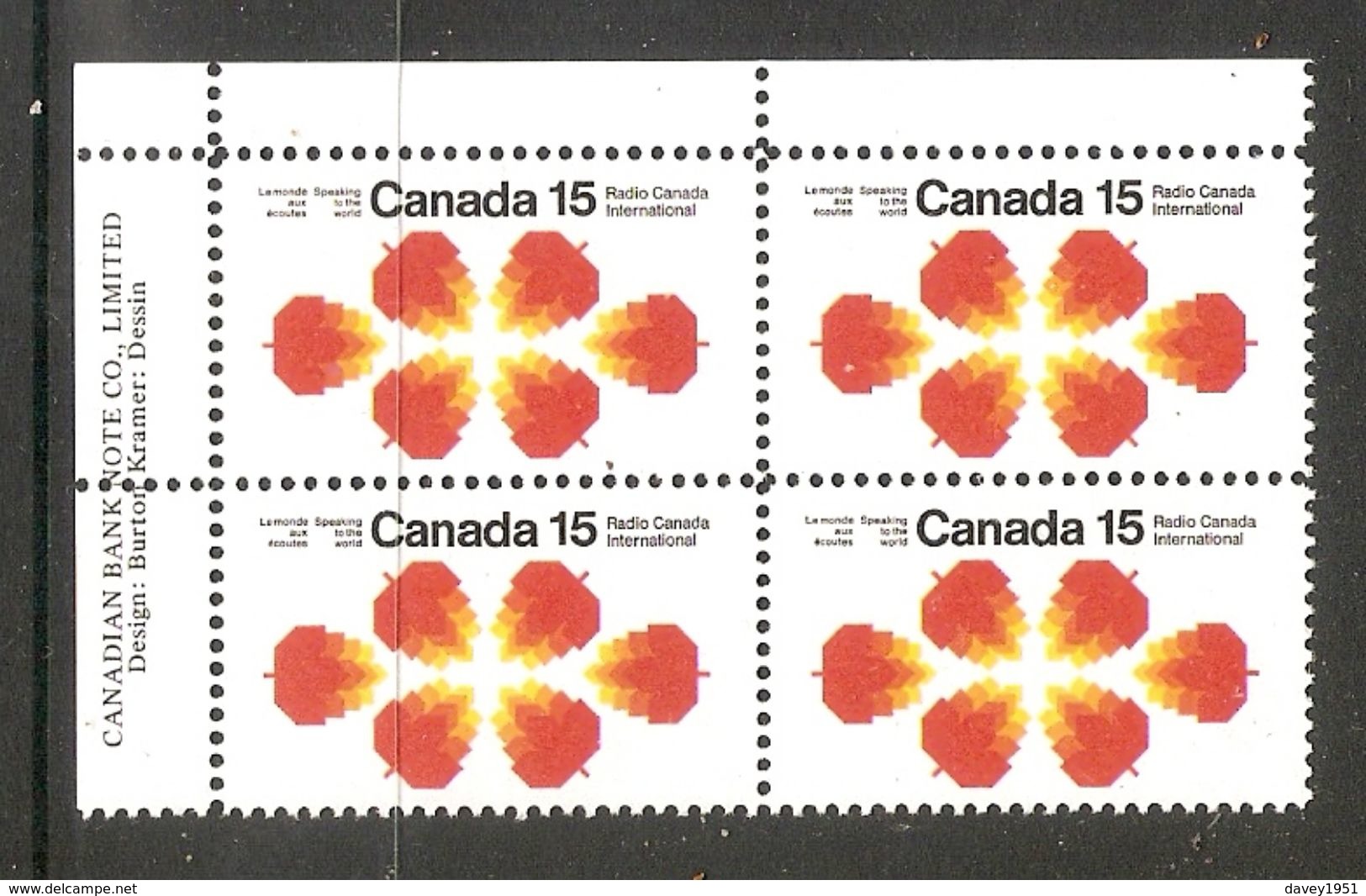 006309 Canada 1971 Radio 15c Plate Block UL MNH - Plate Number & Inscriptions