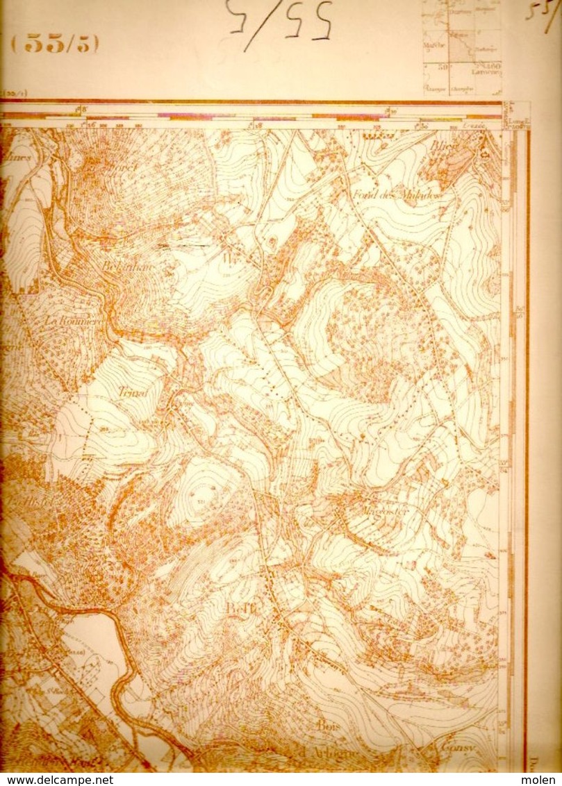 CARTE D ETAT MAJOR 55/5 Mesuré 1868 HOTTON RENDEUX  MARCOURT BEFFE HODISTER CHEOUX WAHARDAY WARIZY HAMOUL HAMPTEAU S400 - Hotton