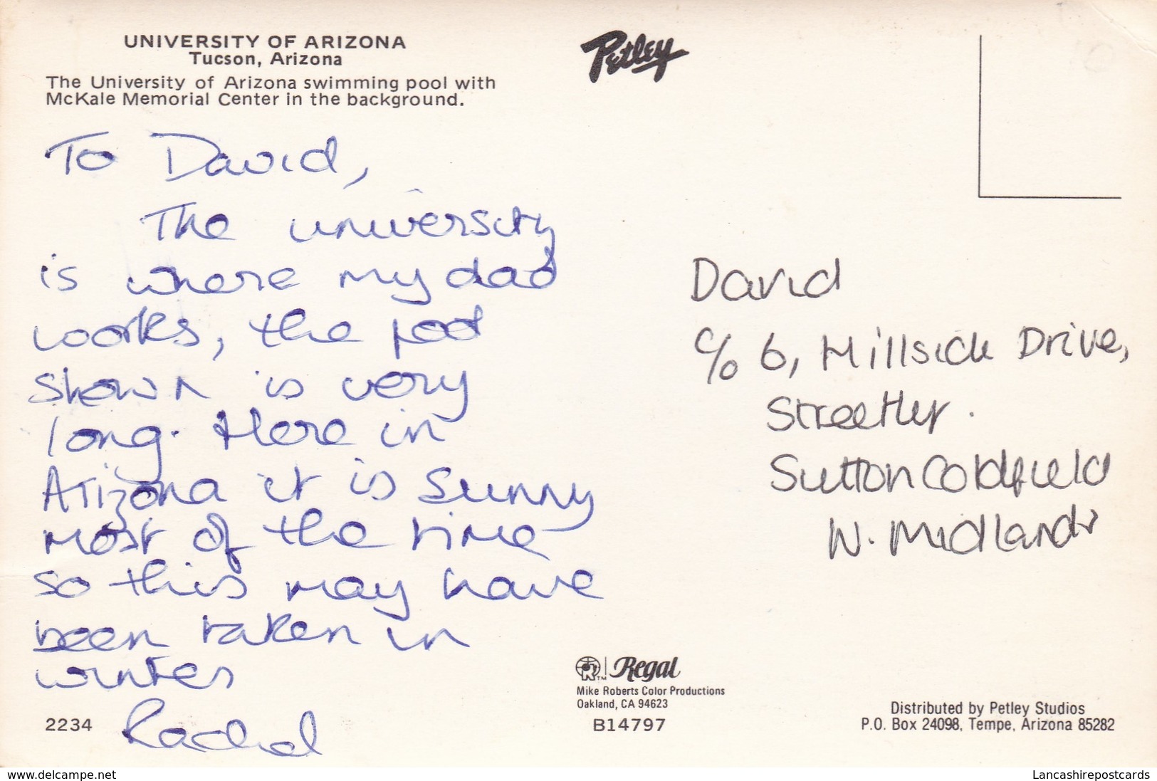 Postcard University Of Arizona Tucson Swimming Pool & Mckale Memorial Center My Ref B22172 - Tucson