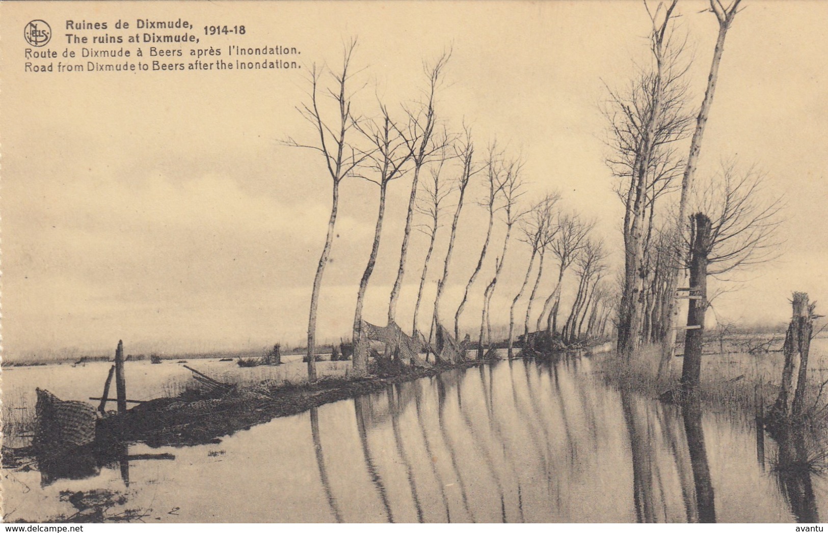 DIKSMUIDE / 1914-18 / OORLOG / GUERRE / WAR / WWI / WEG DIKSMUIDE NAAR BEERST BIJ OVERSTROMING - Diksmuide