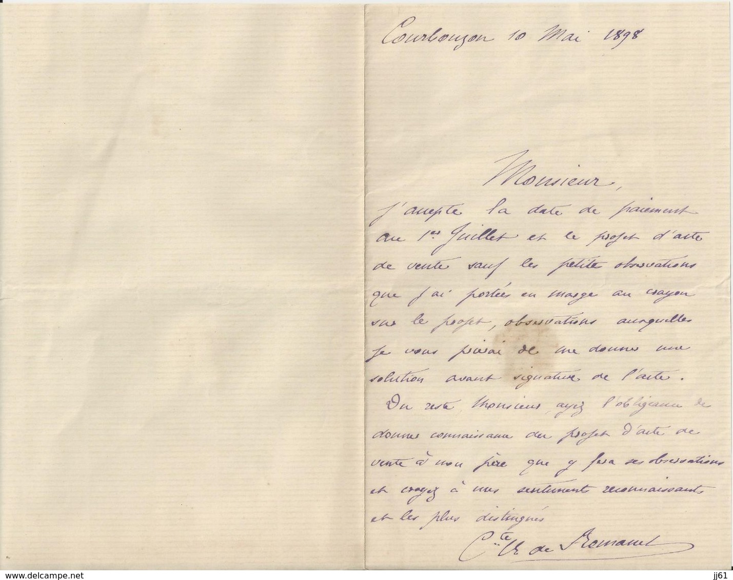 NOCE ORNE MANOIR DE COURBOYER 2 LETTRES DU COMTE DE ROMANET AVEC SIGNATURES ANNEE 1898 - Autres & Non Classés